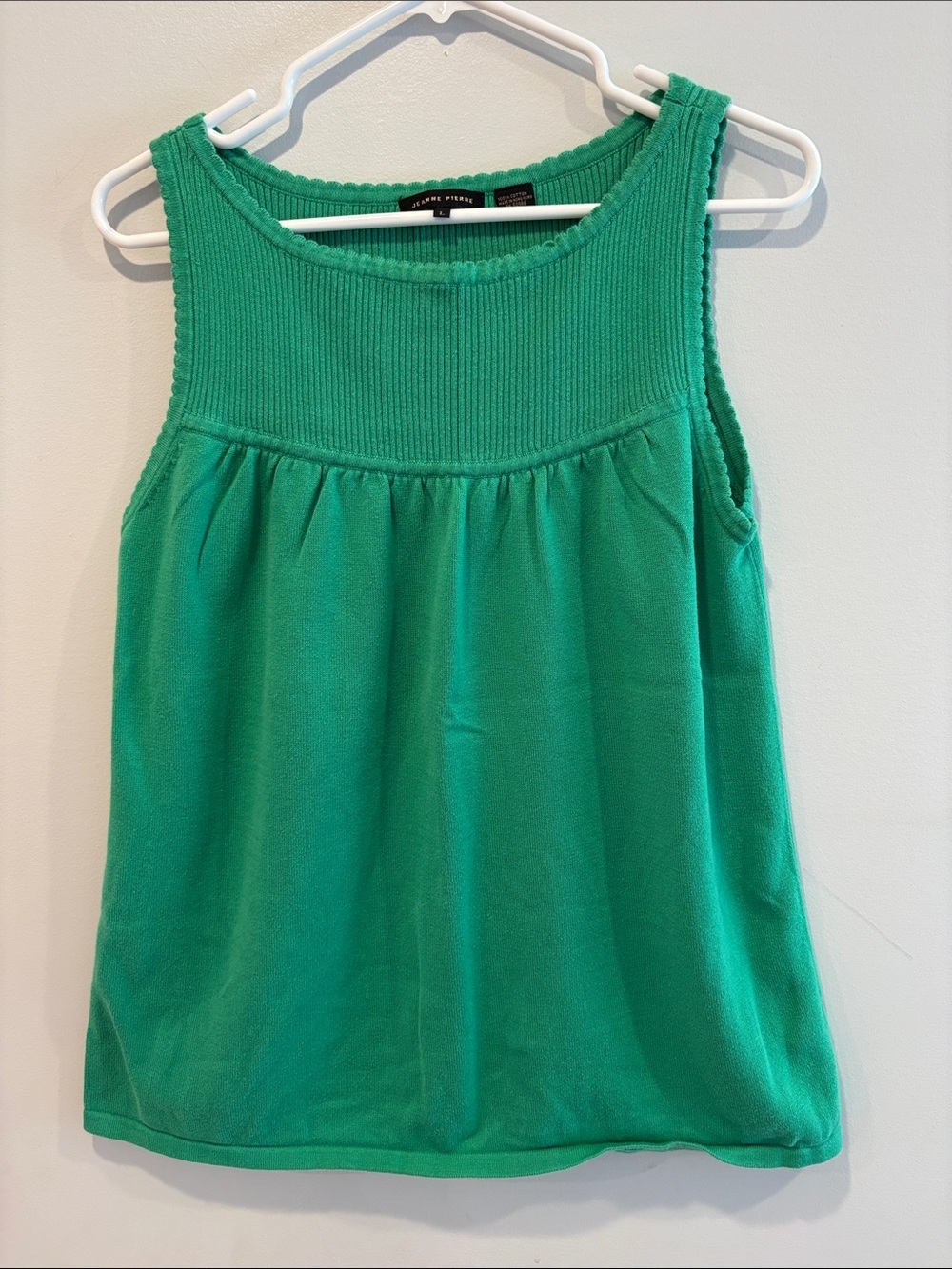 JEANNE PIERRE Green Knit Tank with Textured Yoke ptp 19
